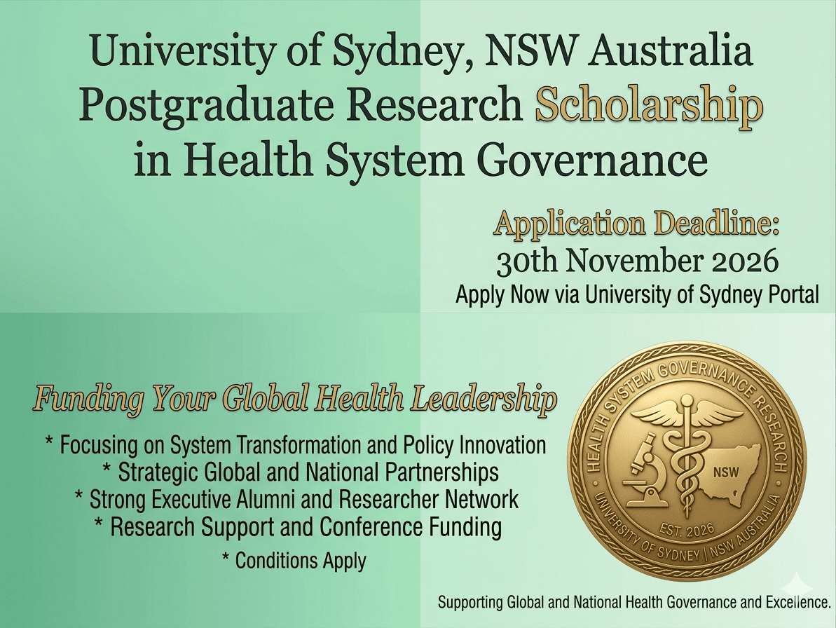 Sydney Scholarship 2026 Apply Now Health System Governance Research University of Sydney Australia PhD Stipend
