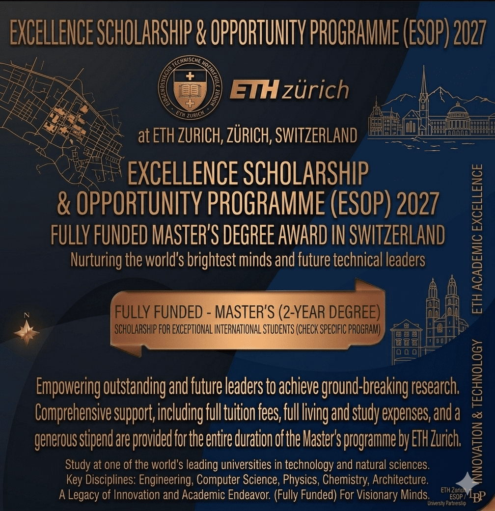 Zurich Scholarship 2027 Scholarship Fully Funded Study Switzerland ETH Zurich Excellence Scholarship