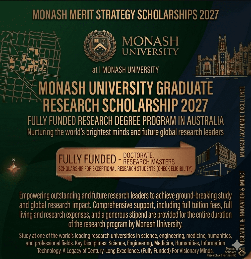 Monash Scholarship 2027 Scholarship Fully Funded Study Australia Monash University Graduate Research