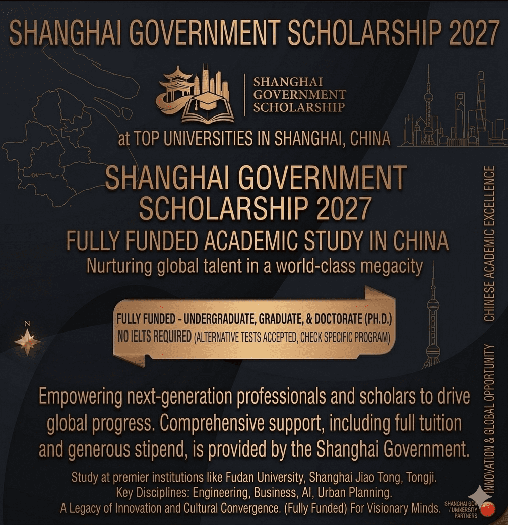 Shanghai Scholarship 2027 Scholarship Fully Funded Study China No IELTS